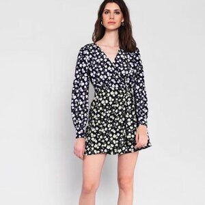 Glamorous Floral Wrap Mini Dress Women 6 Rose Black Boho Hippie Cottagecore Chic